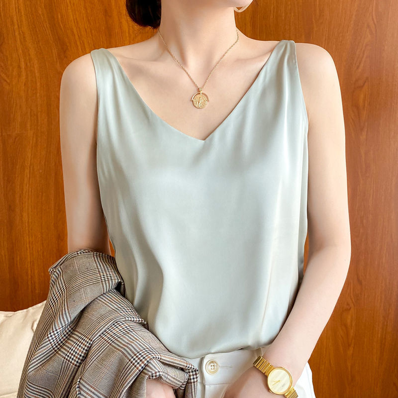Sleeveless Silk Satin Ladies Camisole Bottoming Shirt