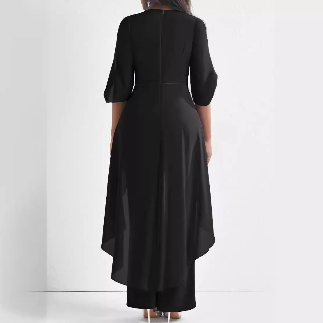 Casual Solid Color Elegant Slim V-neck Elegant One-piece Trousers