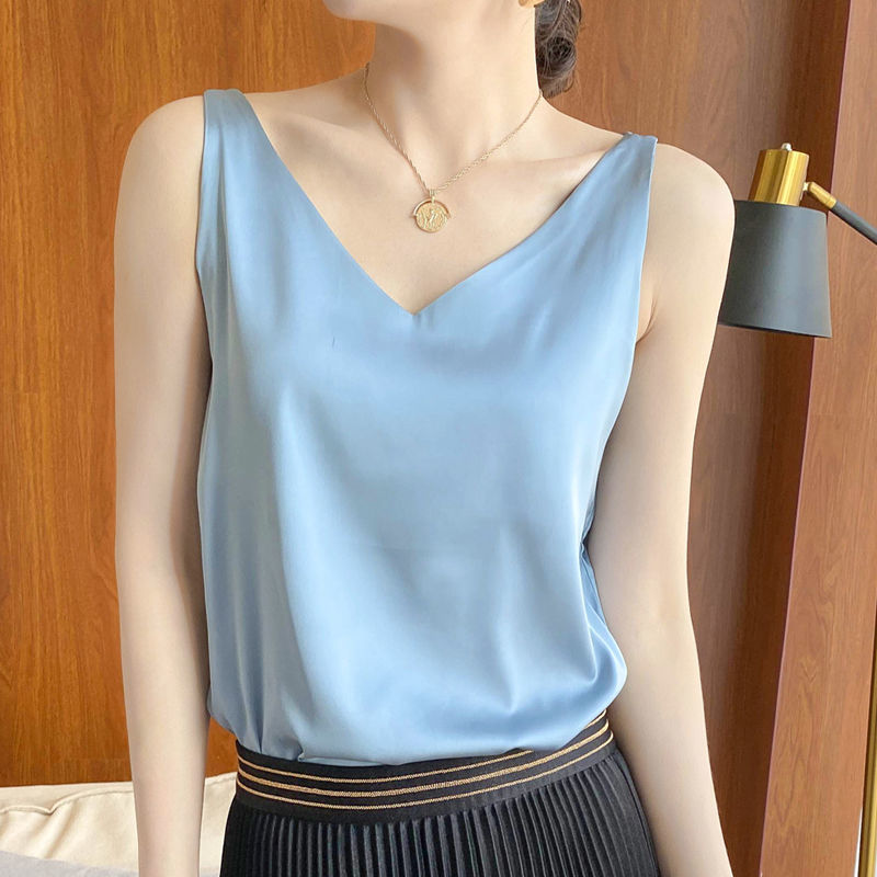 Sleeveless Silk Satin Ladies Camisole Bottoming Shirt