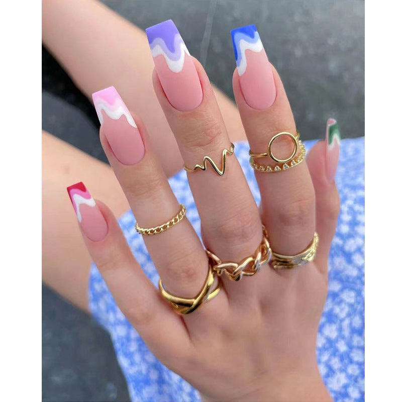 Fake Nails Multicolored Wave