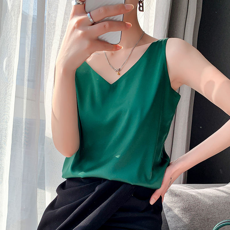 Sleeveless Silk Satin Ladies Camisole Bottoming Shirt
