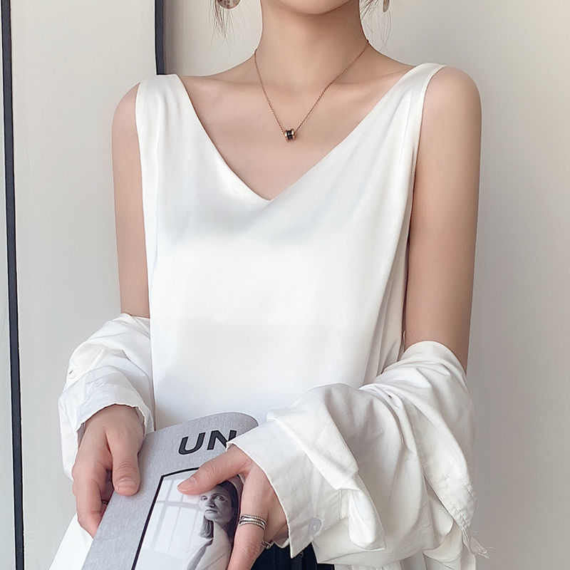 Sleeveless Silk Satin Ladies Camisole Bottoming Shirt